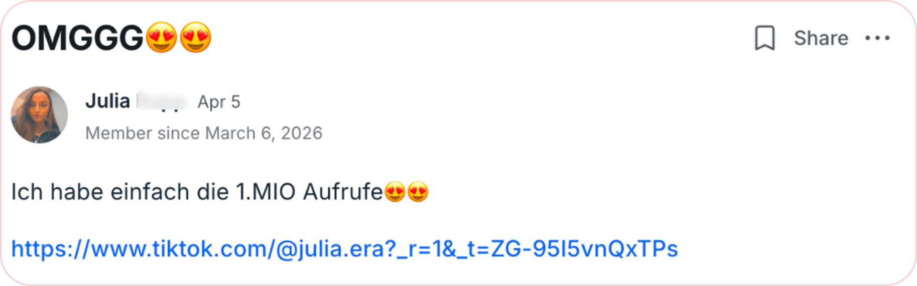 Testimonial - OMGGG 1 Mio Aufrufe